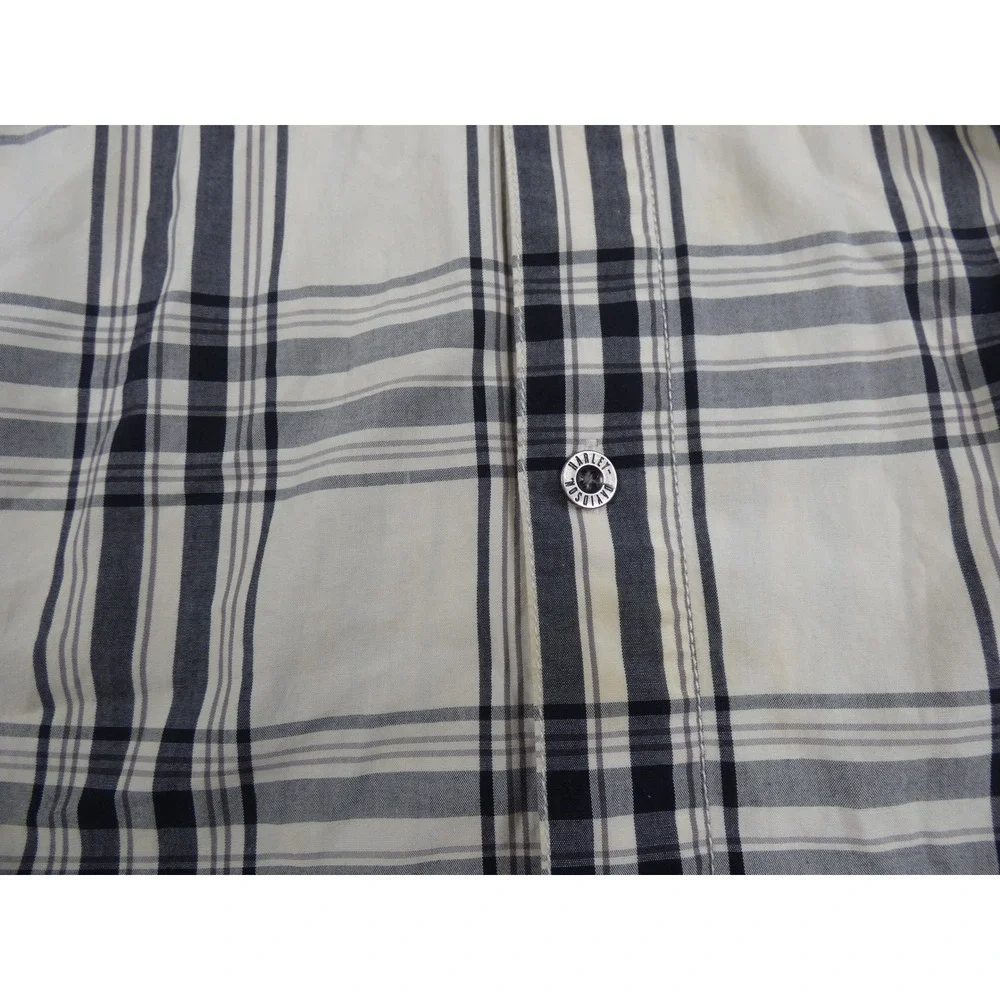 Harley-Davidson Racing Mens Plaid Button Down Shirt Cream Black Long Sleeve 2XL